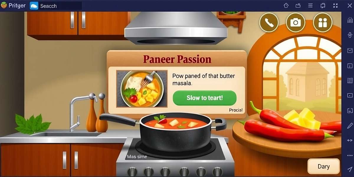 Paneer Passion game interface showing player cooking paneer butter masala with Indian kitchen setup